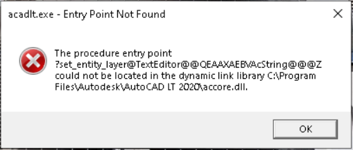 0em3g000000g9vx acad.exe - Entry Point Not Found