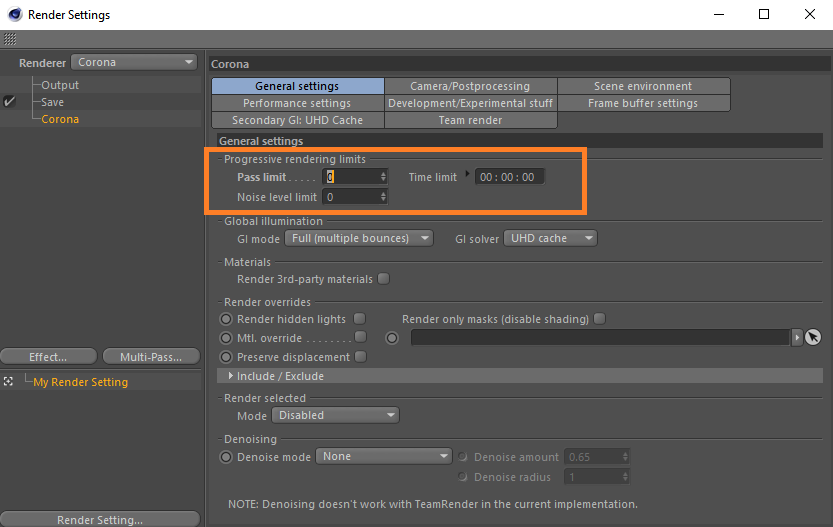 limits2 How to set limit for rendering in Corona Renderer for C4D
