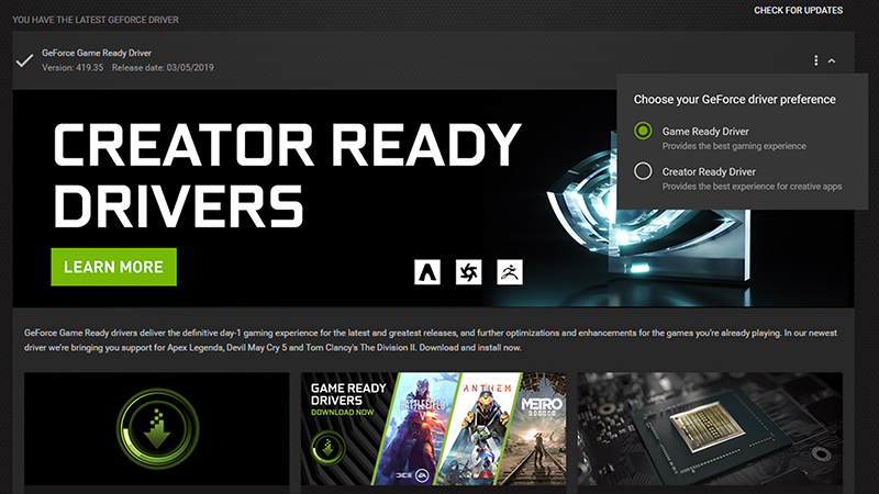 Nvidia releases Creator Ready drivers, because creatives use GeForce, too