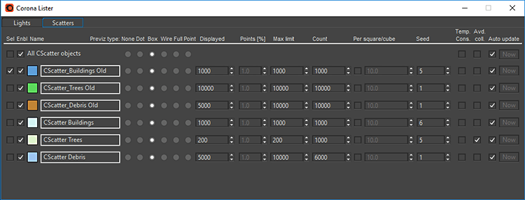 Corona Unified Lister interface